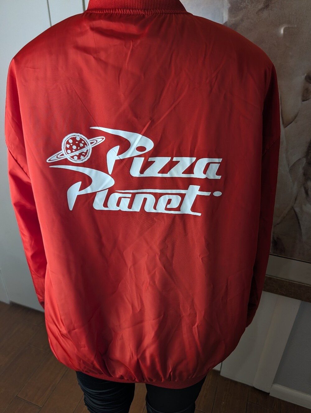Disney Toy Story Pizza Planet Jacket Windbreaker Nylon Full Zip Red Men Size L